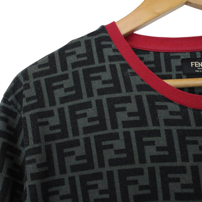 Fendi Black and Red FF Zucca Monogram Cotton Short Sleeve T-Shirt