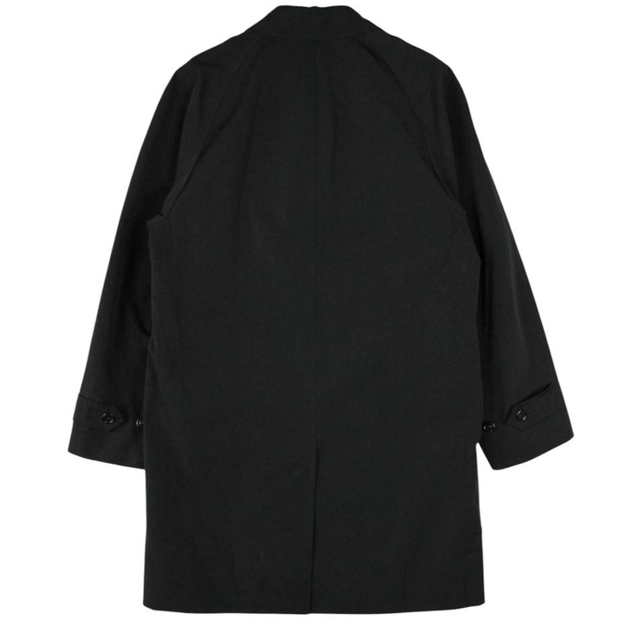 Burberry black Balmacaan coat with Nova Check lining and logo detail.