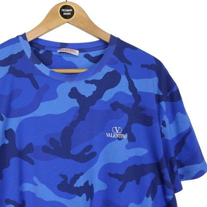 Valentino Garavani Blue Camo Cotton Short Sleeve T-Shirt
