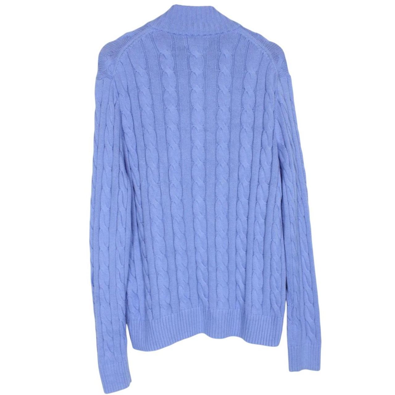 Polo Ralph Lauren blue cotton cable knit jumper with 1/4 zip and embroidered logo.