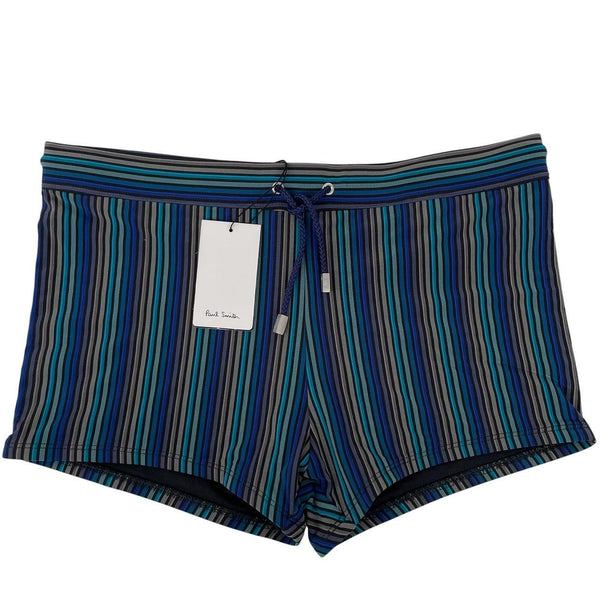 Paul Smith multicoloured striped swim shorts with brand logo and new with tags.