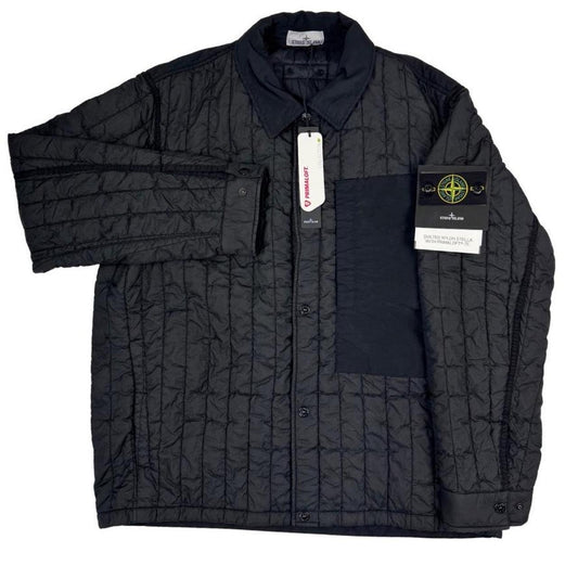 Stone Island black quilted nylon jacket with logo badge and Primaloft-TC material.