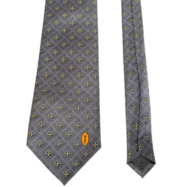 Vintage 90s Yves Saint Laurent Silver and Yellow Silk Tie