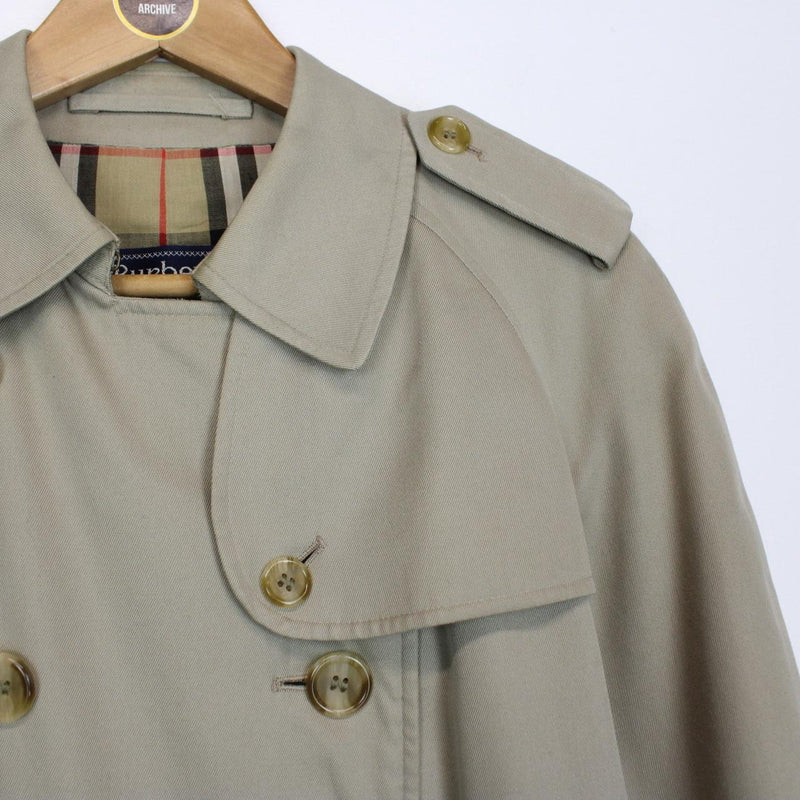 Vintage 90s Burberry Beige Double Breasted Belted Trench Coat