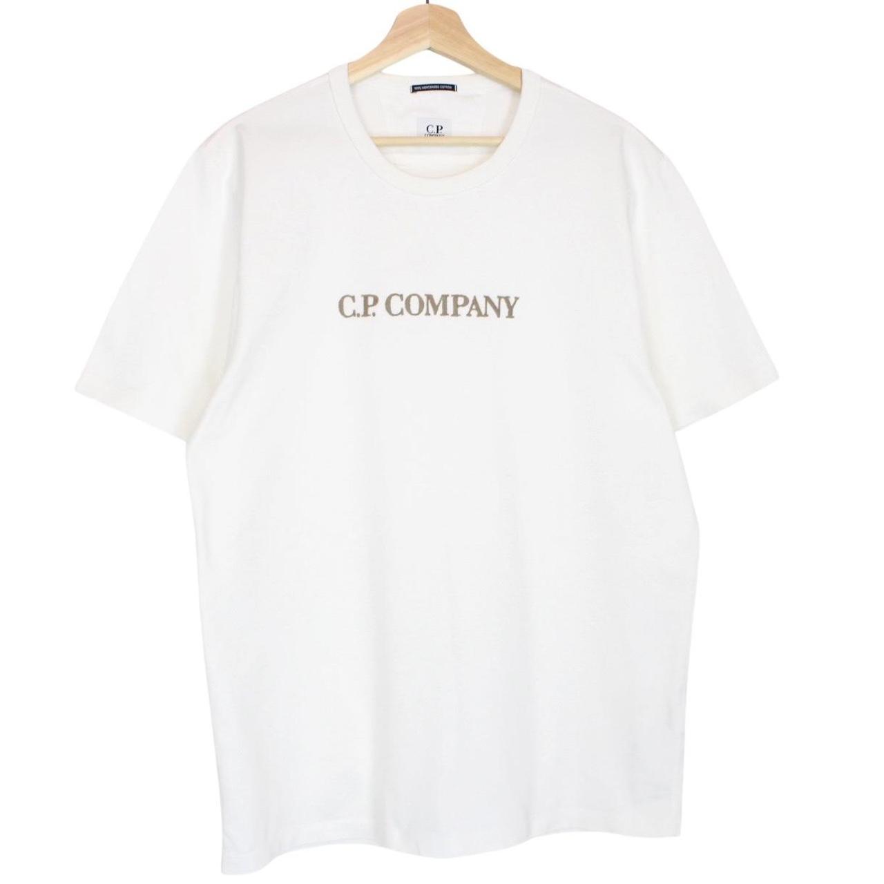 CP Company white pocket t-shirt with embroidered logo and mercerized cotton fabric.