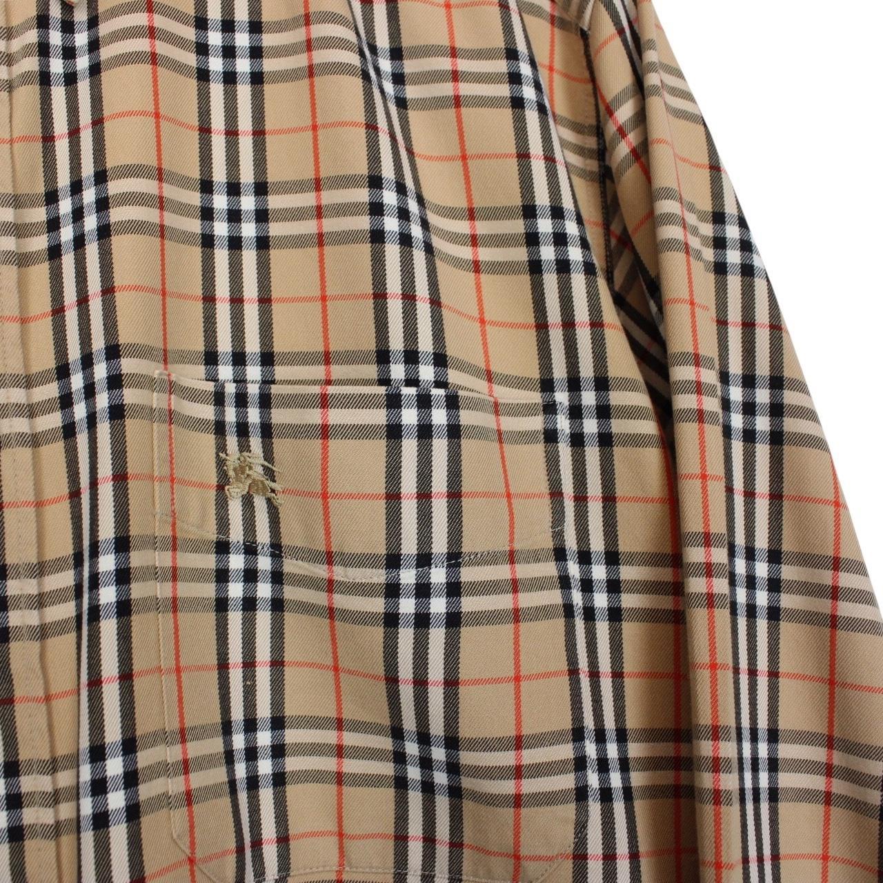 Vintage 90s Burberry Tan Brown Nova Check Long Sleeve Cotton Shirt