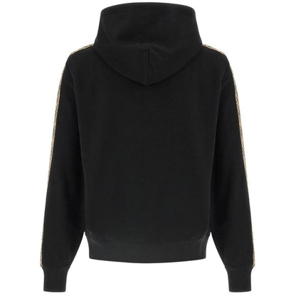 Burberry black hoodie with Nova Check pattern and full zip, made of cotton.