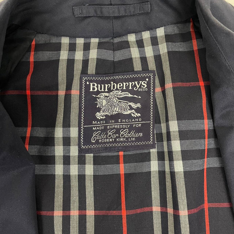 Vintage 90s Burberry Navy Blue Nova Check Single Breasted Trench Coat
