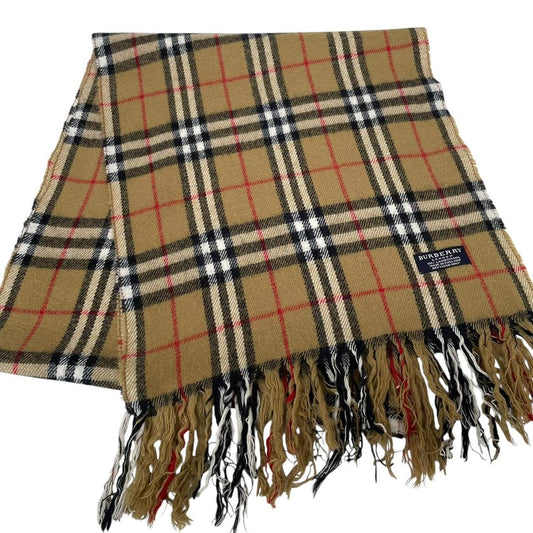 Vintage 90s Burberry Tan Brown Nova Check Lambswool Scarf
