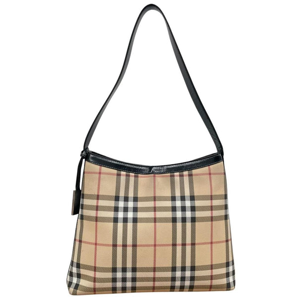 Vintage Burberry Beige and Black Nova Check Canvas Shoulder Bag