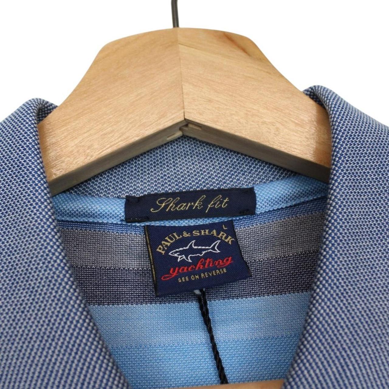 Paul & Shark blue and grey striped short sleeve cotton pique polo shirt with logo.