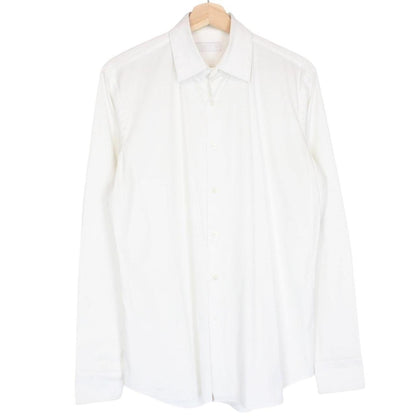 Prada white long sleeve shirt with popeline stretch fabric and cut care labels.