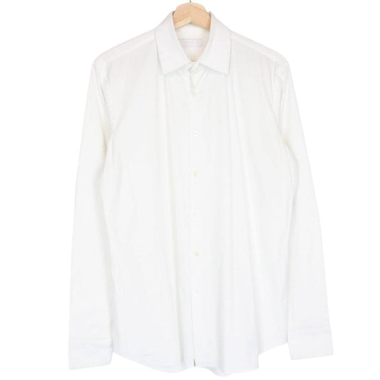Prada white long sleeve shirt with popeline stretch fabric and cut care labels.