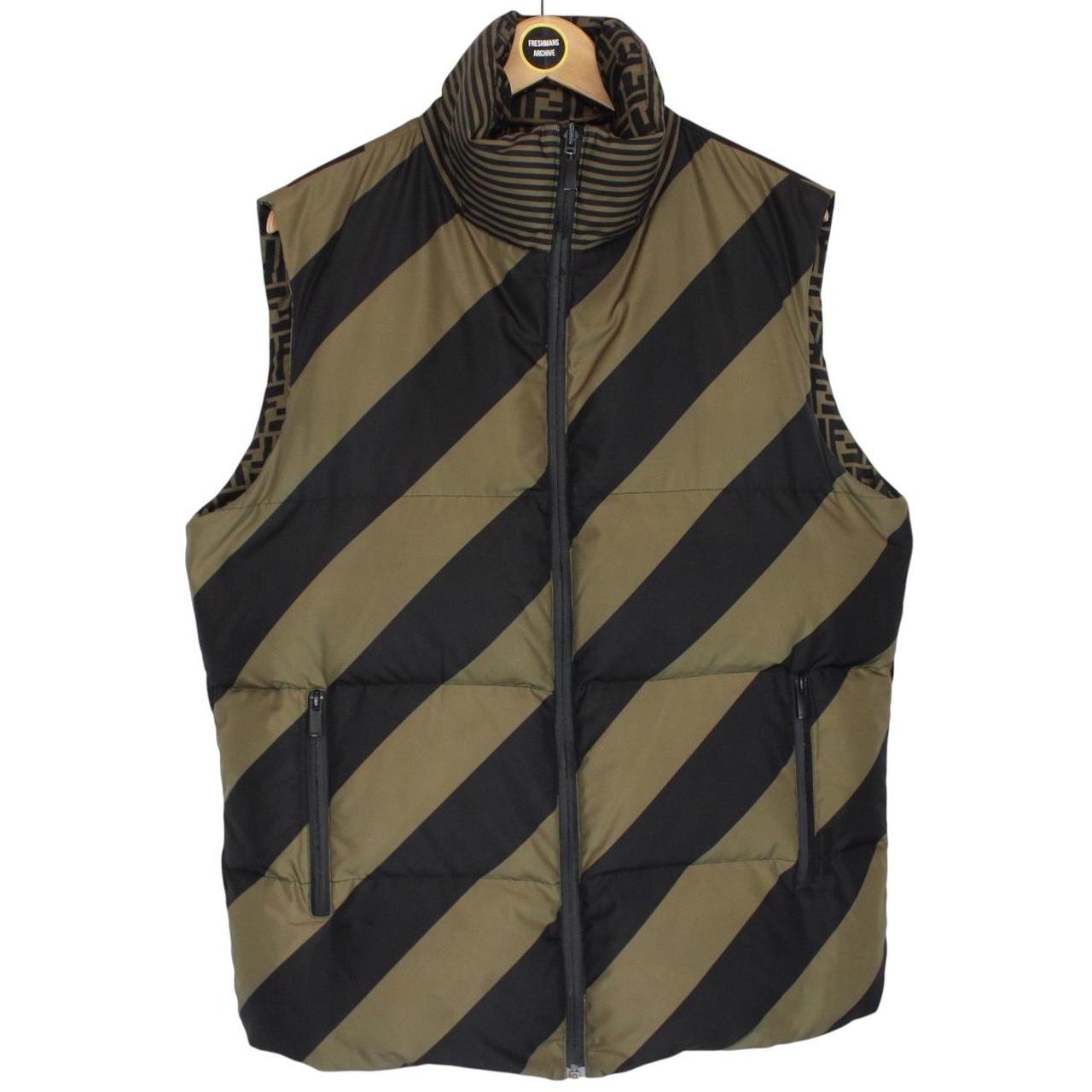 Fendi Brown and Black Zucca Monogram Reversible Down Gilet / Bodywarmer