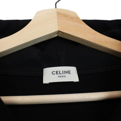 Celine Black and White Logo Print Full Zip Cotton Hoodie Jumper