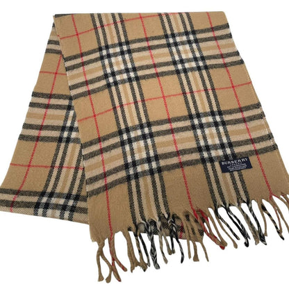 Vintage 90s Burberry Beige Nova Check Lambswool Scarf