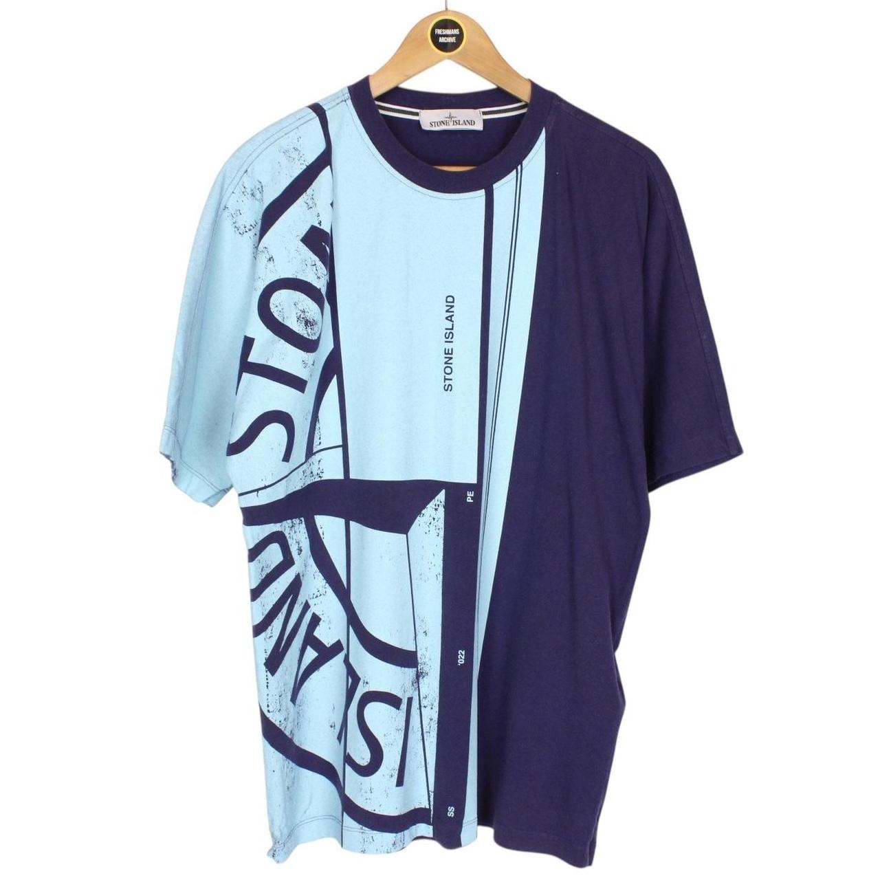 Stone Island SS 2022 Navy and Blue Short Sleeve Painted Logo Print T-Shirt
