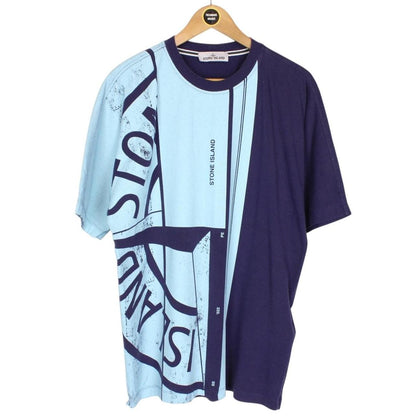 Stone Island SS 2022 Navy and Blue Short Sleeve Painted Logo Print T-Shirt