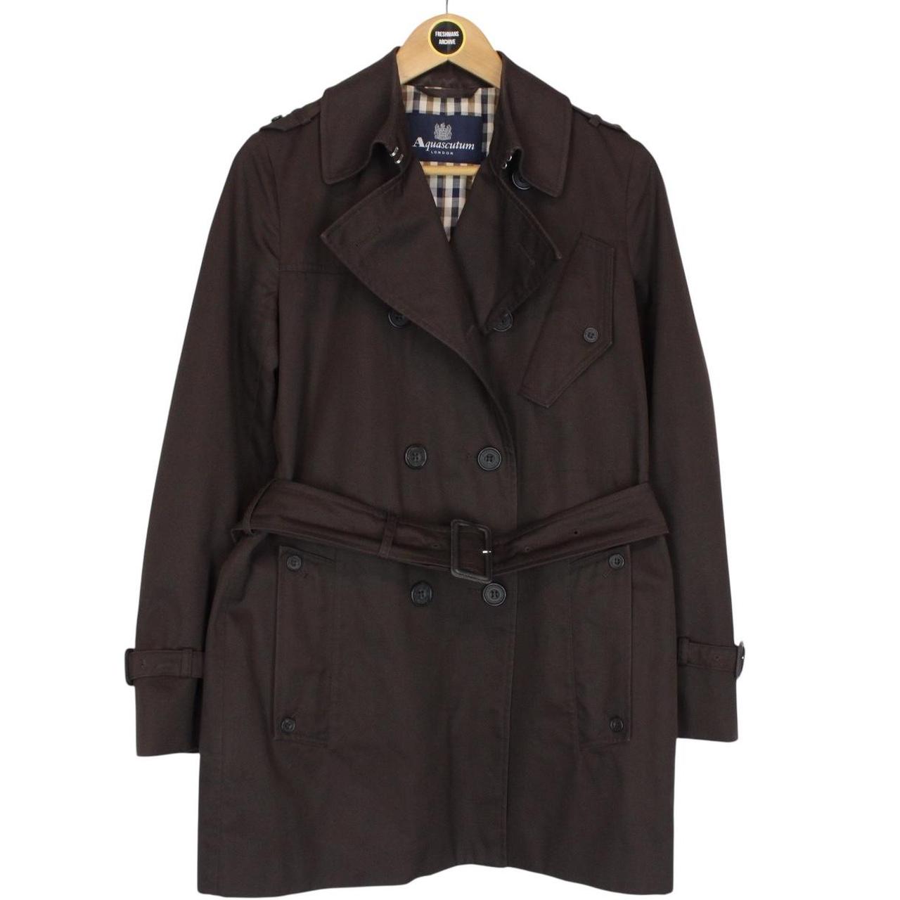 Aquascutum Brown House Check Double Breasted Belted Trench Coat