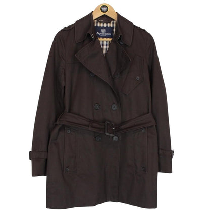 Aquascutum Brown House Check Double Breasted Belted Trench Coat