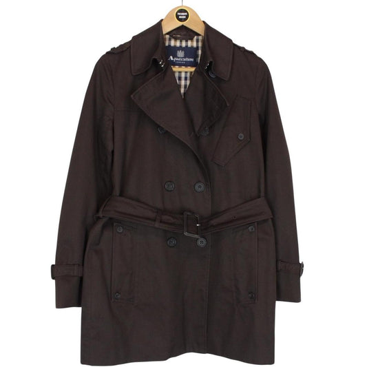 Aquascutum Brown House Check Double Breasted Belted Trench Coat
