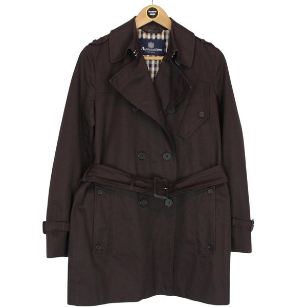 Aquascutum Brown House Check Double Breasted Belted Trench Coat