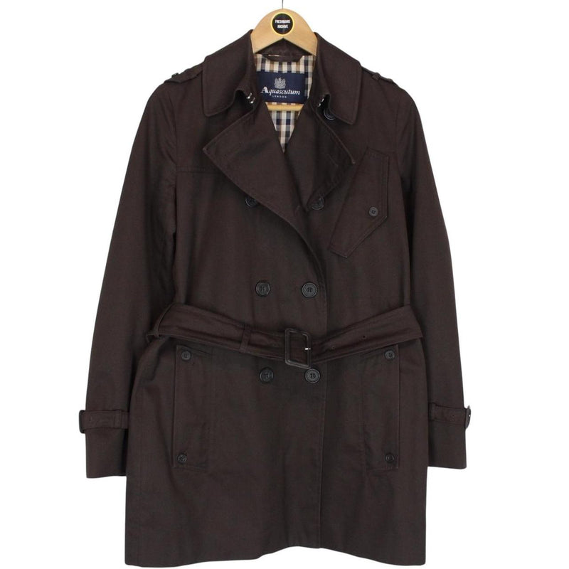 Aquascutum Brown House Check Double Breasted Belted Trench Coat