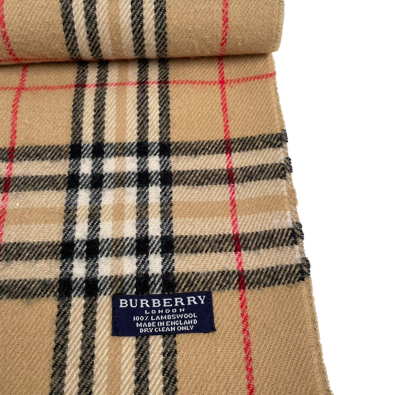 Vintage 90s Burberry Beige Nova Check Lambswool Scarf