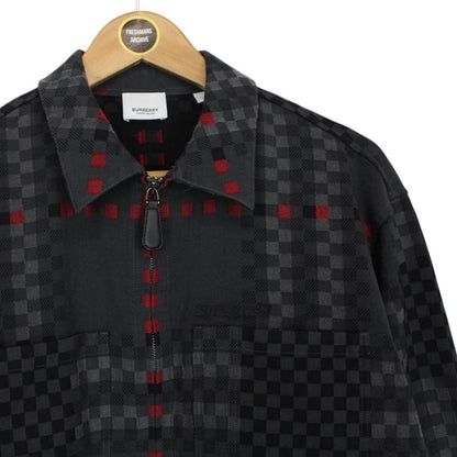 Burberry Dark Grey Pixel Check Wool Blend Full Zip Overshirt