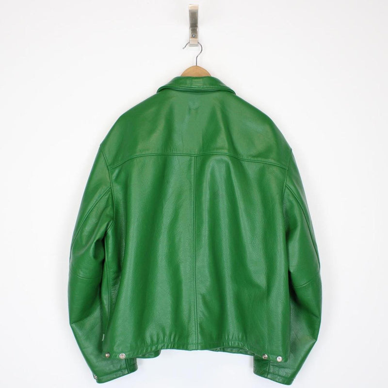 Schott x Supreme 2024 Green and Leopard Print Leather Jacket