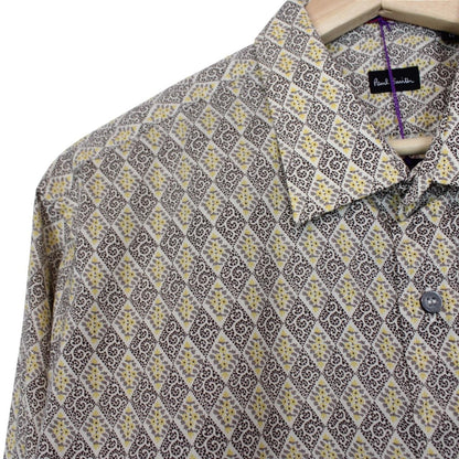 Paul Smith cream formal shirt with multicoloured abstract pattern and long sleeves.
