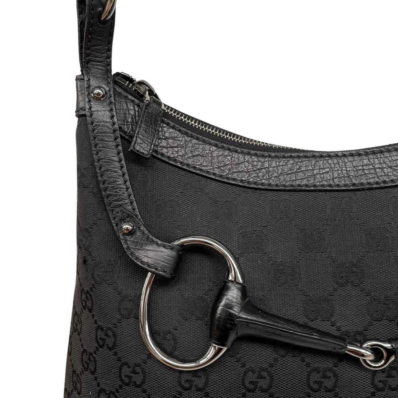 Gucci Black GG Monogram Canvas/Leather Horsebit Shoulder Bag