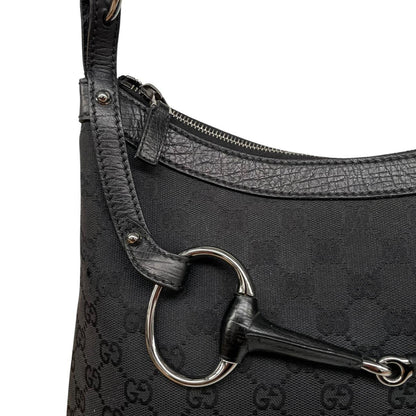Gucci Black GG Monogram Canvas/Leather Horsebit Shoulder Bag