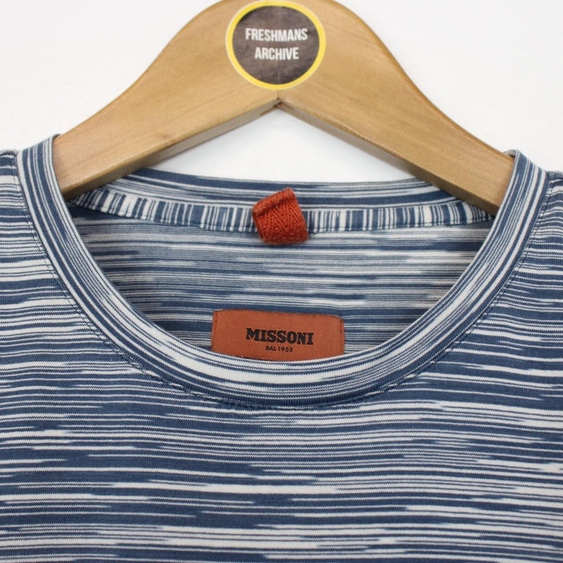 Missoni Blue and White Striped Short Sleeve Cotton T-Shirt