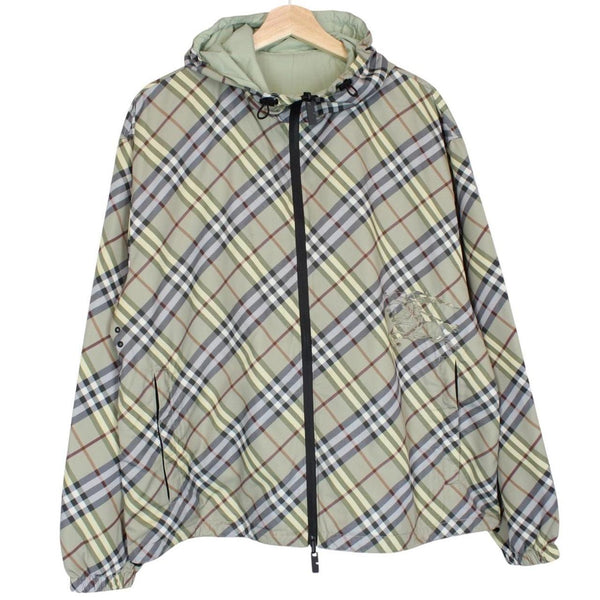 Burberry Green EKD Nova Check Full Zip Nylon Hooded Reversible Jacket