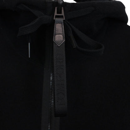 TOM FORD black full zip hoodie cashmere cotton blend with logo detail.
