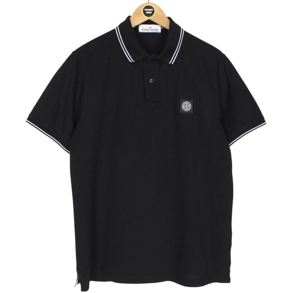 Stone Island Black and White Short Sleeve Compass Cotton Polo Shirt