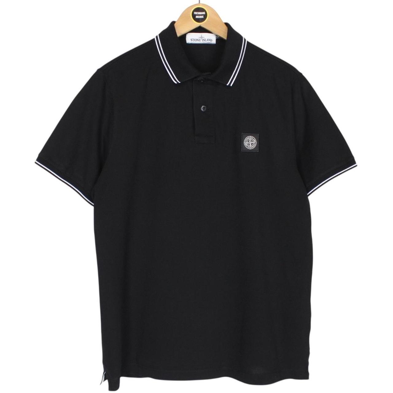 Stone Island Black and White Short Sleeve Compass Cotton Polo Shirt