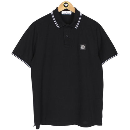 Stone Island Black and White Short Sleeve Compass Cotton Polo Shirt