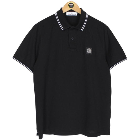 Stone Island Black and White Short Sleeve Compass Cotton Polo Shirt