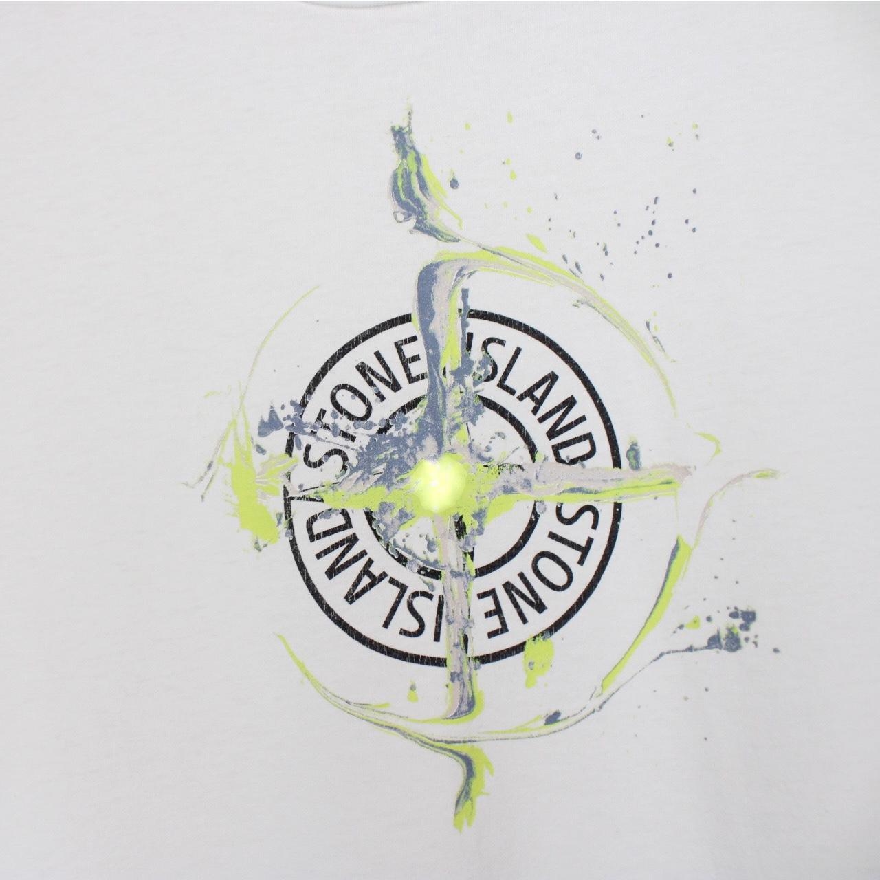 Stone Island white short sleeve cotton t-shirt with logo print and pocket detail.