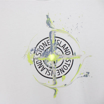 Stone Island white short sleeve cotton t-shirt with logo print and pocket detail.