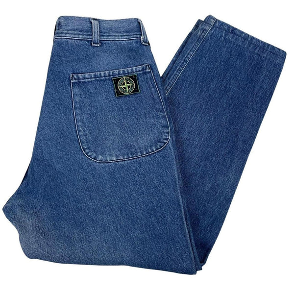 Vintage 80s Stone Island Blue Regular Fit Green Edge Badge Denim Jeans