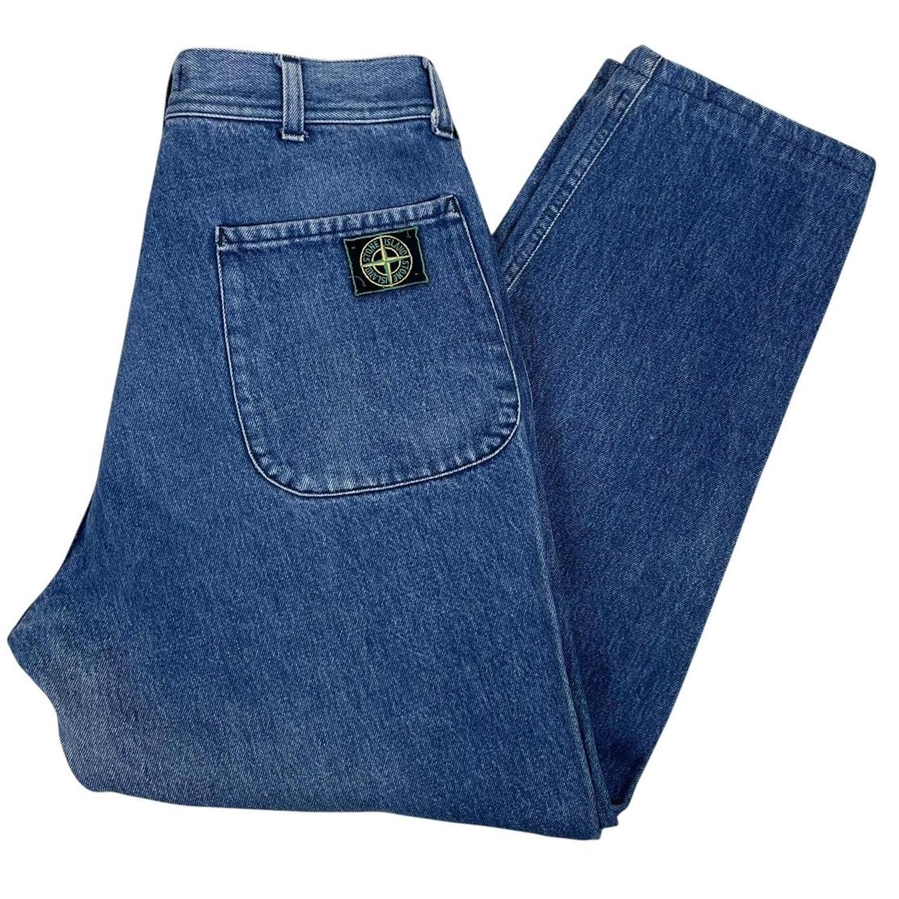 Vintage 80s Stone Island Blue Regular Fit Green Edge Badge Denim Jeans