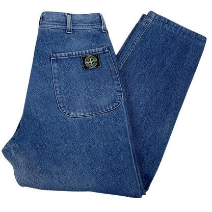 Vintage 80s Stone Island Blue Regular Fit Green Edge Badge Denim Jeans