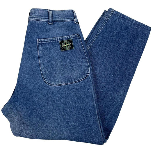 Vintage 80s Stone Island Blue Regular Fit Green Edge Badge Denim Jeans
