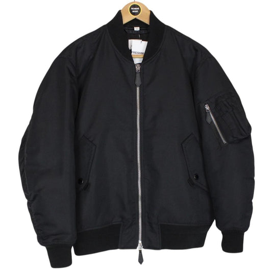 Burberry Black Logo Print Full Zip Nylon Bomber Jacket