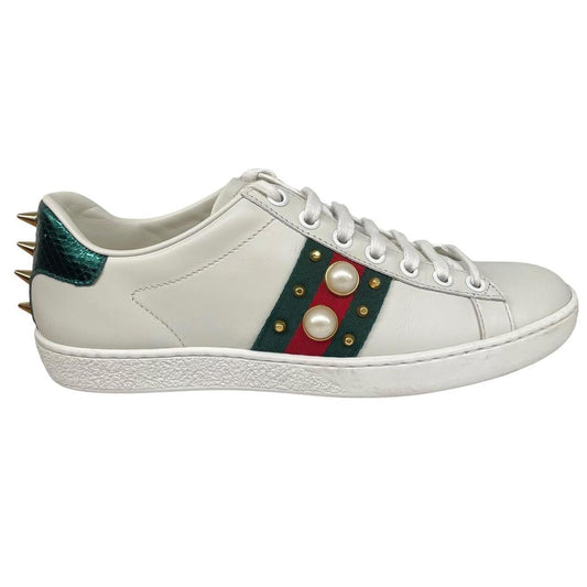 Gucci Ace White Leather Pearl Studded Trainers