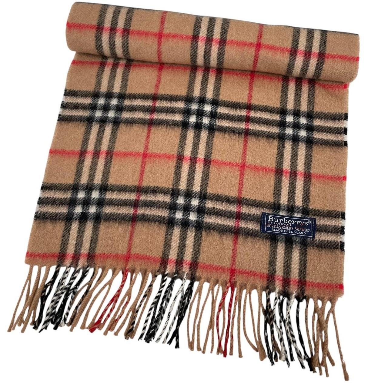 Vintage 90s Burberry Tan Brown Nova Check Cashmere/Wool Scarf