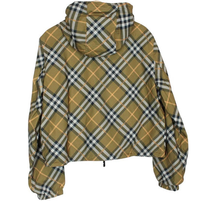 Burberry reversible nylon jacket in brown and black Nova Check pattern with logo.